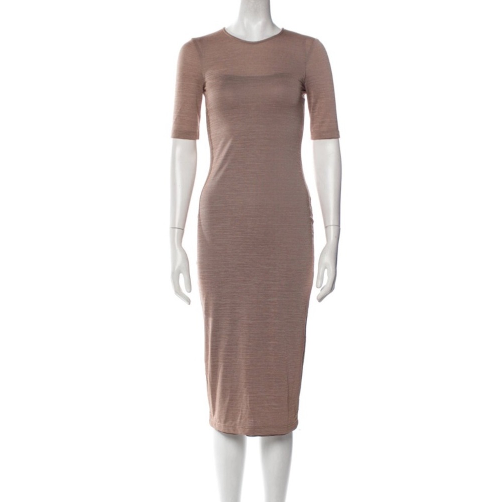 Kimberly Ovitz Crew Neck Quarter Sleeve Back Zipper Midi Sheath Dress Size XS